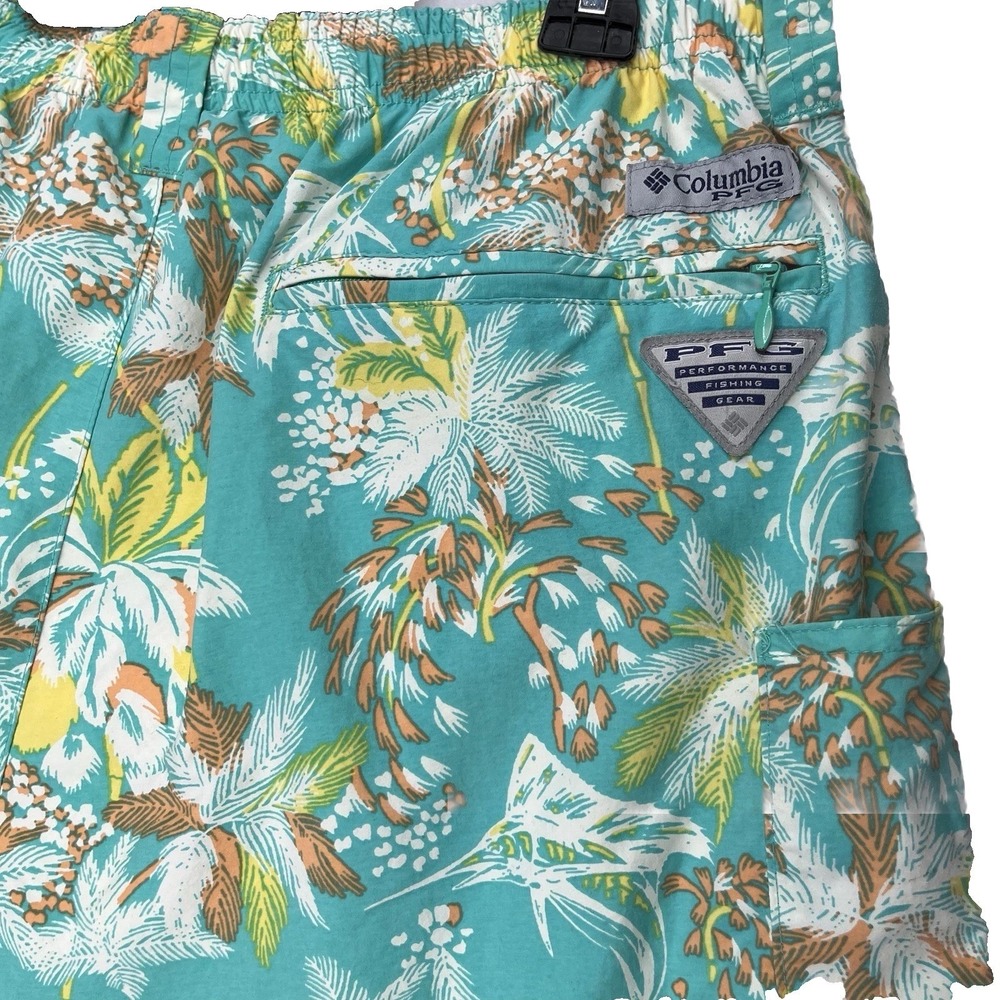Columbia PFG Swim Trunks Mens Large Tropical Palm Tree Fishing Shorts L